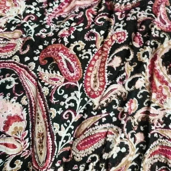 J.Jill Womens Top M Black Red Paisley Floral Boho Peasant Ruffles Long Sleeve - Picture 2 of 4